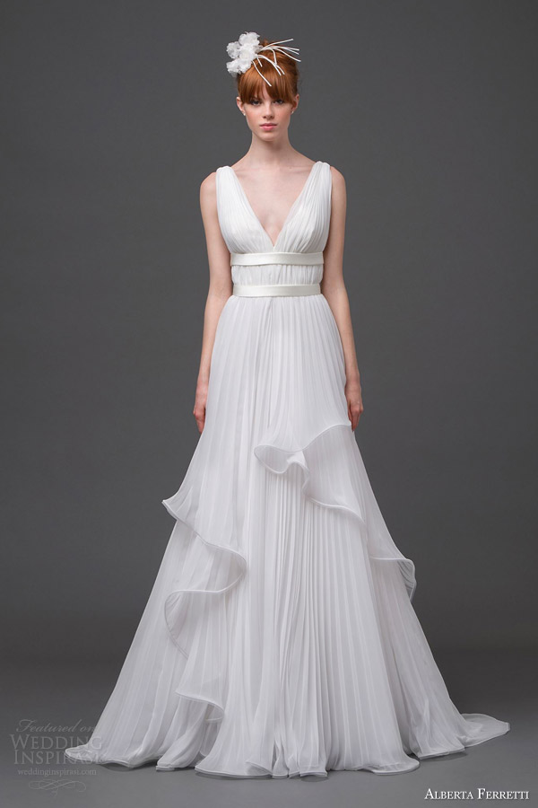alberta ferretti bridal 2015 sleeveless pleated wedding dress vega
