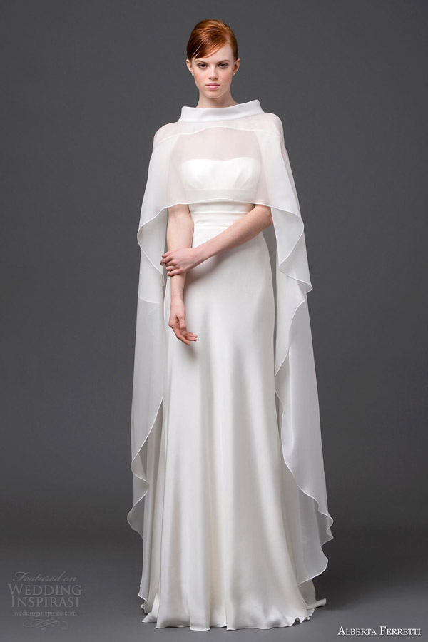 alberta ferretti bridal 2015 strapless wedding dress cape sirio