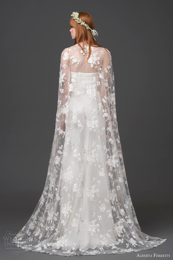 alberta ferretti bridal 2015 strapless wedding dress lace cape altair back view train