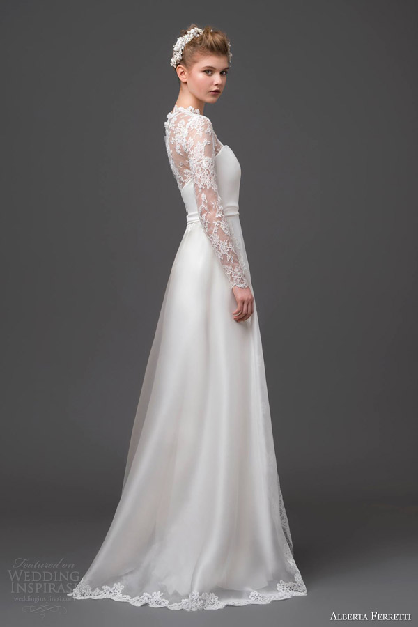 alberta ferretti bridal 2015 wedding dress meissa long sleeve illusion over skirt side view