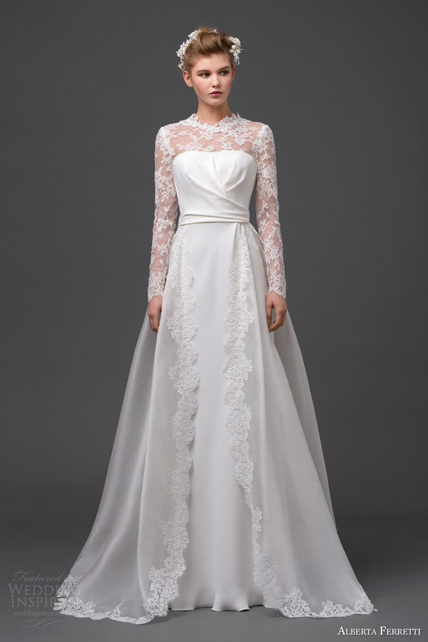 alberta ferretti bridal 2015 wedding dress meissa long sleeve illusion over skirt