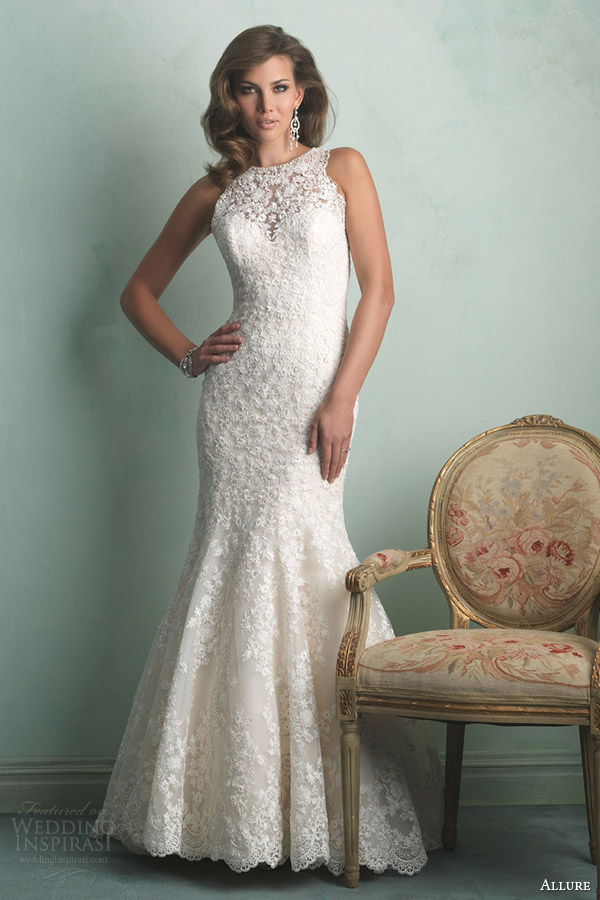 allure bridal fall 2014 sleeveless lace mermaid gown style 9154