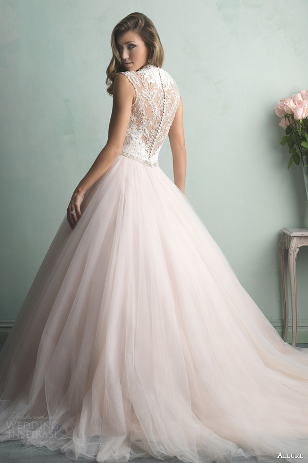 allure bridals fall 2014 champagne pink color wedding dress style 9163 illusion back allure bridals fall 2014 champagne pink color wedding dress style 9163 illusion back