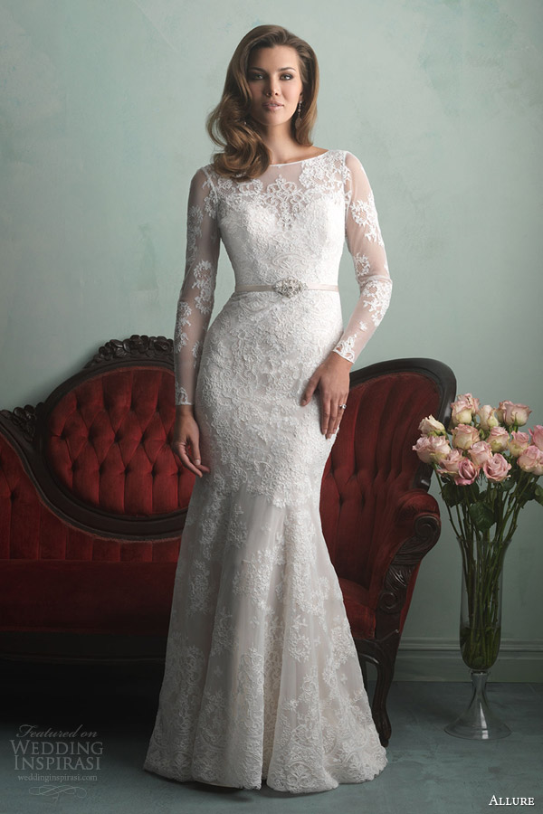 allure bridals fall 2014 long sleeve lace wedding dress style 9167