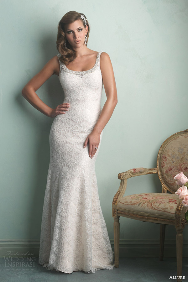 allure bridals fall 2014 sleeveless gown jeweled straps tank scoop neckline style 9170