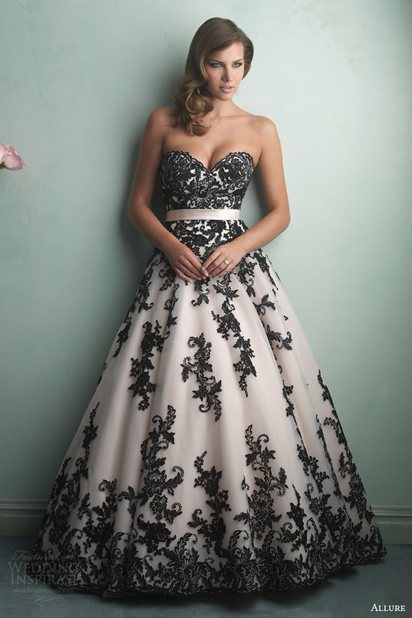 allure bridals fall 2014 strapless ball gown black lace style 9150