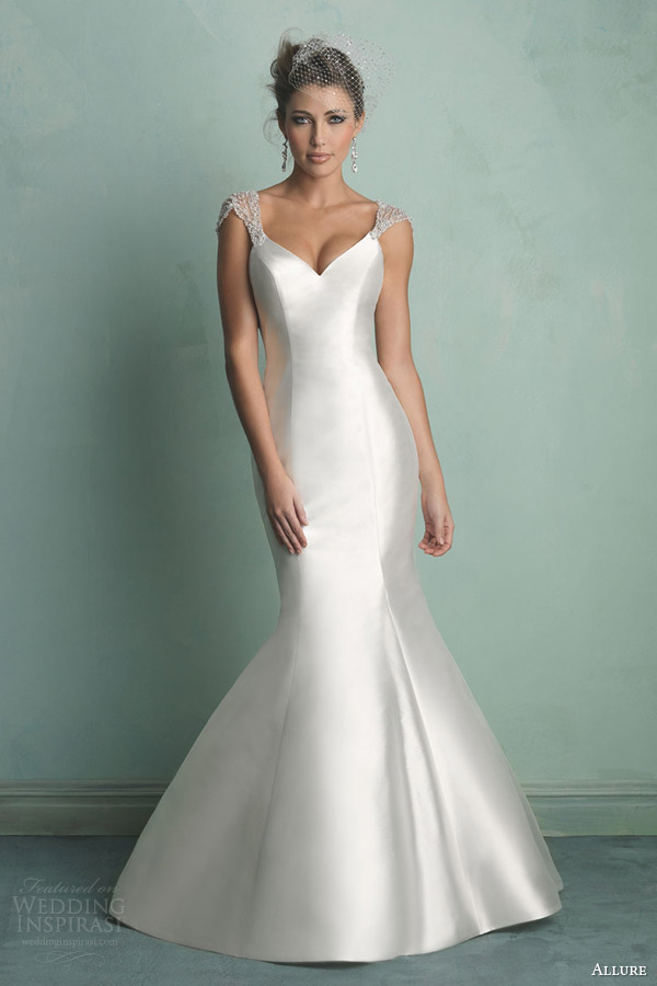 allure bridals fall 2014 wedding dress crystal studded illusion back 9158 front view