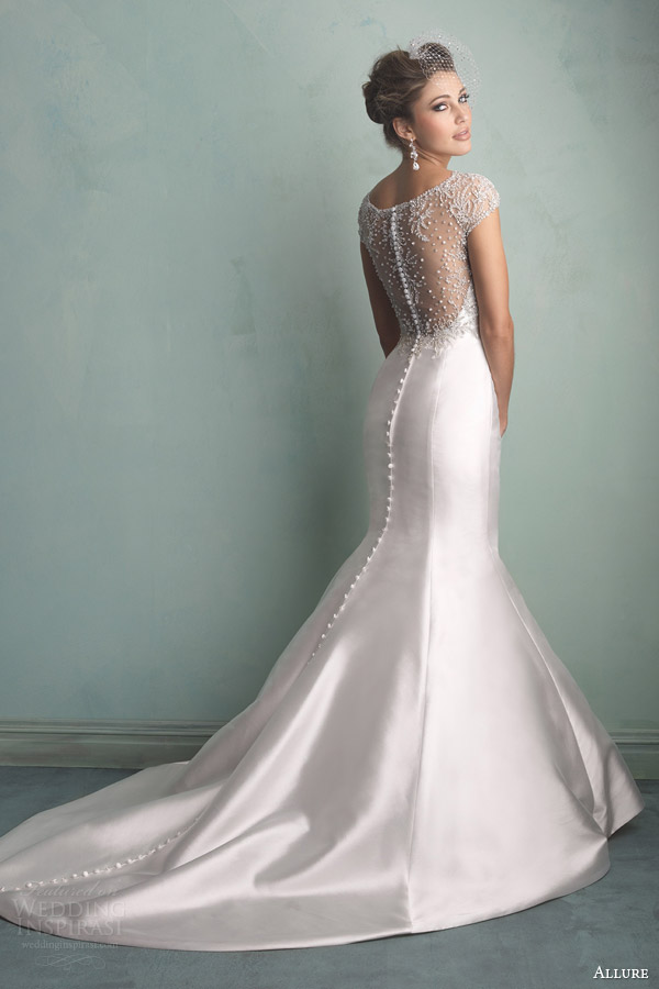 allure bridals fall 2014 wedding dress crystal studded illusion back 9158