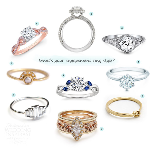 engagement ring styles traditional modern unconventional diamond sapphire gold
