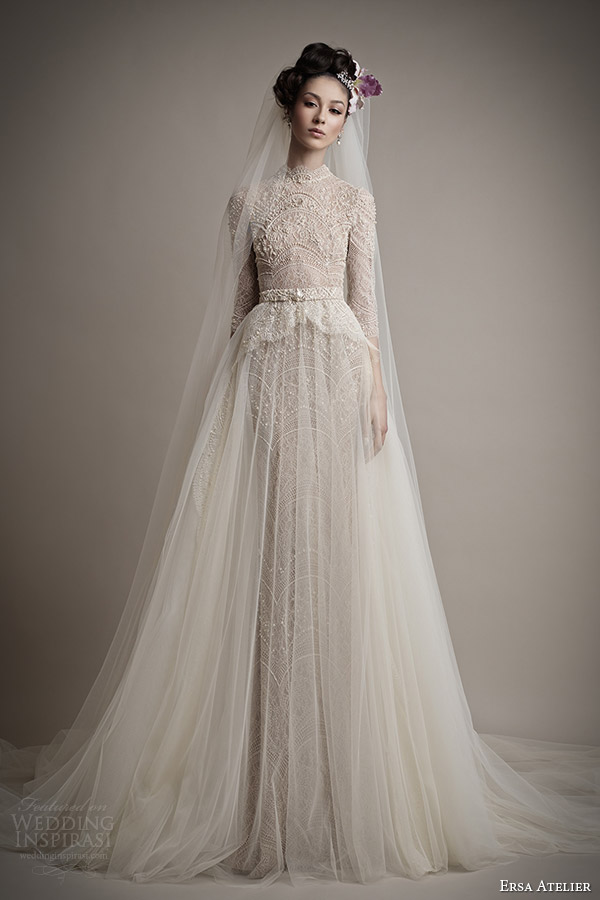 ersa atelier 2015 2016 eirene wedding dress high neck tulle overskirt