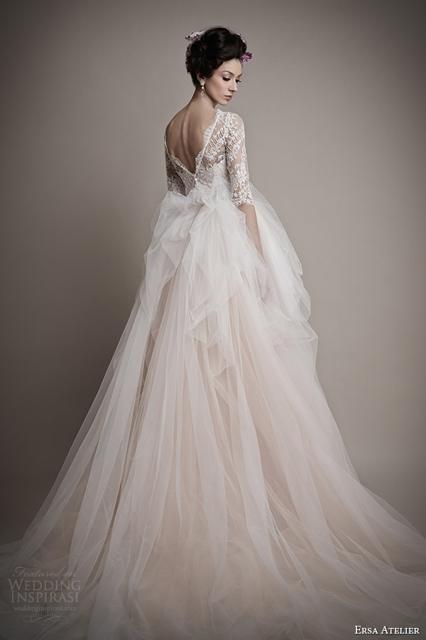 ersa atelier 2015 bridal amina pale pink wedding dress sleeves back view