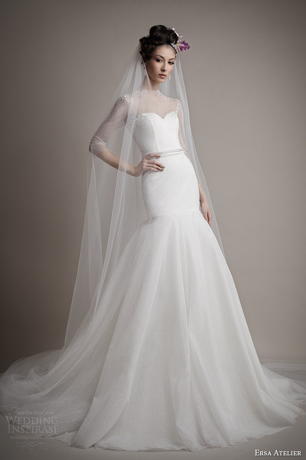 ersa atelier 2015 bridal blanche wedding dress illusion neckline