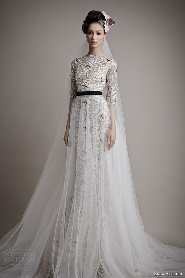 ersa atelier bridal 2015 kahina black colored lace wedding dress sleeves tulle overskirt ersa atelier bridal 2015 kahina black colored lace wedding dress sleeves tulle overskirt