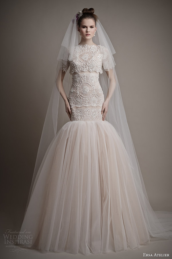 ersa atelier bridal 2015 pretty wedding dress short sleeve top elizabeth