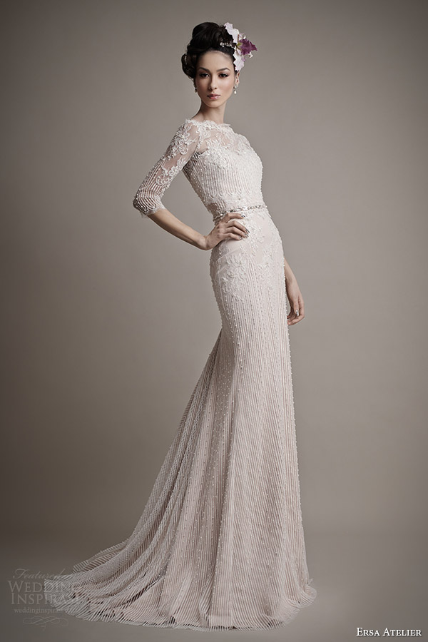 ersa atelier wedding dress 2015 melisse gown with illusion neckline sleeve top