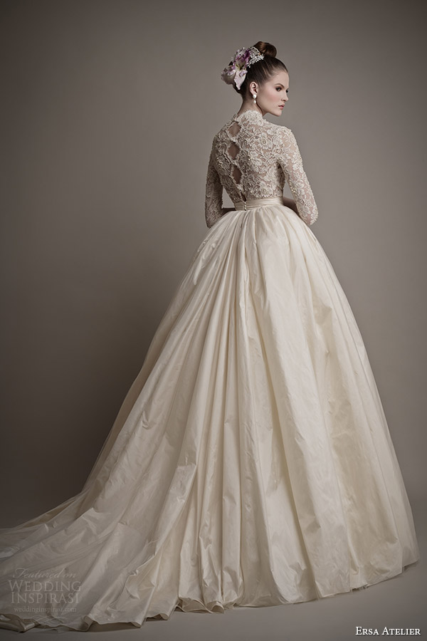 ersa atelier wedding dresses 2015 charlotte ball gown lace bodice sleeves back train