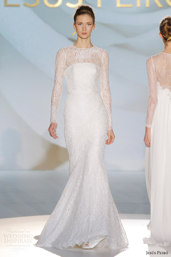 jesus peiro 2015 long sleeve lace sheath wedding dress