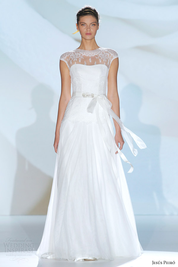 jesus peiro 2015 wedding dress illusion neckline cap sleeves