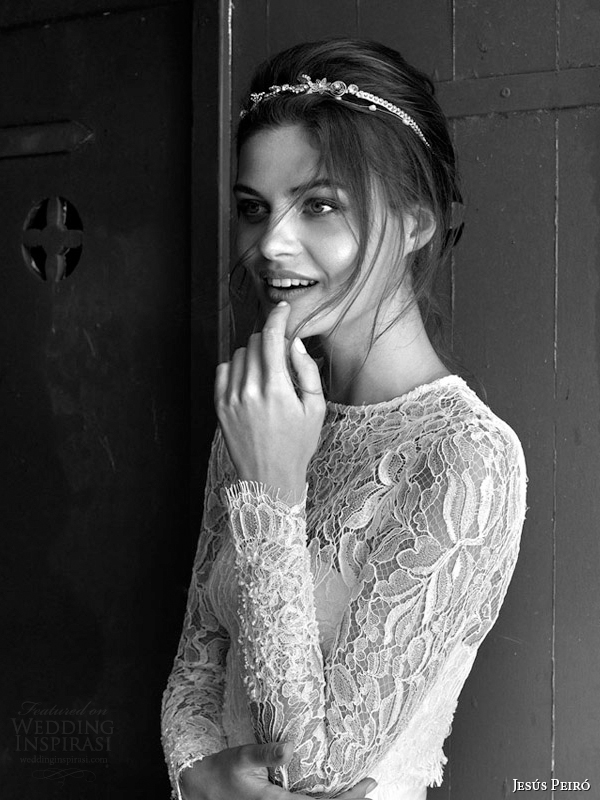 jesus peiro 2015 wedding dress perfume bridal collection bateau sheer lace neckline sheer lace long sleeves fit and flare wedding gown