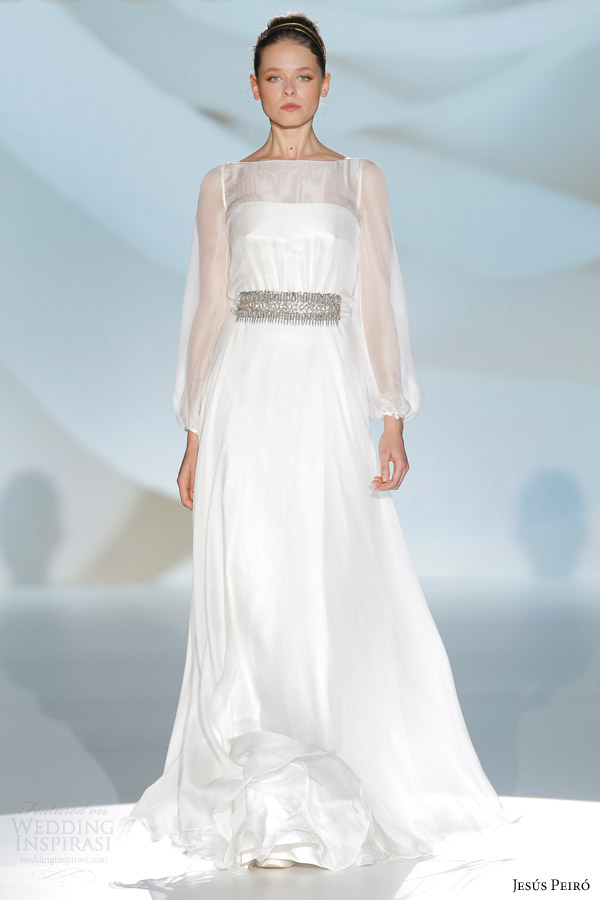 jesus peiro barcelona bridal week 2015 wedding dress illusion long sleeves