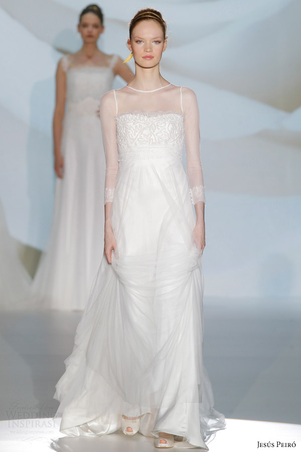jesus peiro bridal 2015 romantic wedding dress illusion necklie sleeves lace bodice