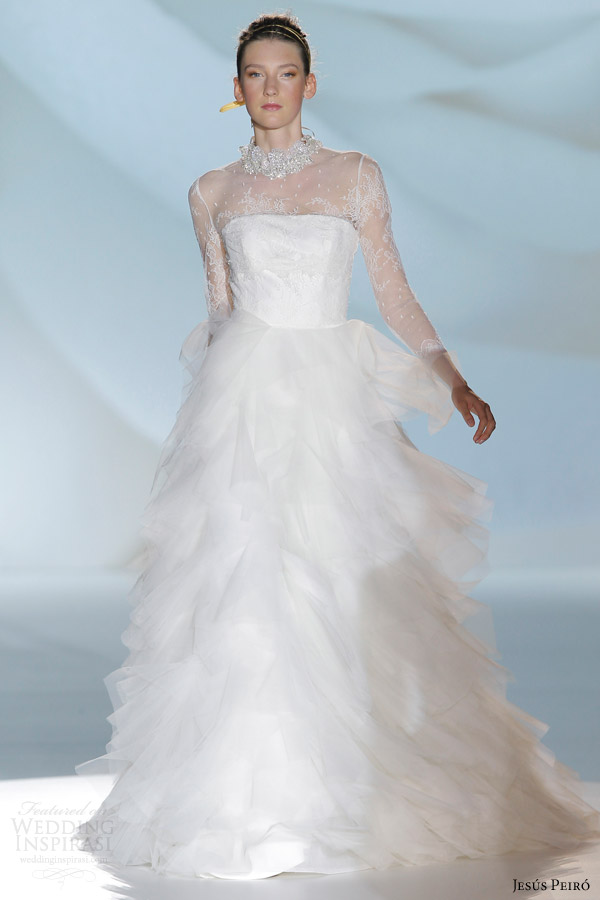 jesus peiro bridal 2015 wedding dress illusion long sleeves neckline