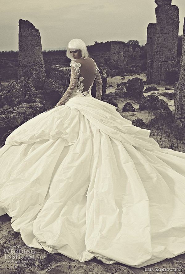julia kontogruni 2015 ball gown wedding dress illusion long sleeves back view