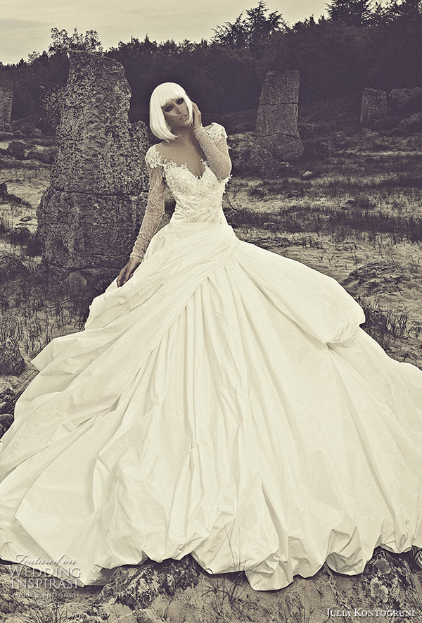 julia kontogruni 2015 ball gown wedding dress illusion long sleeves front view
