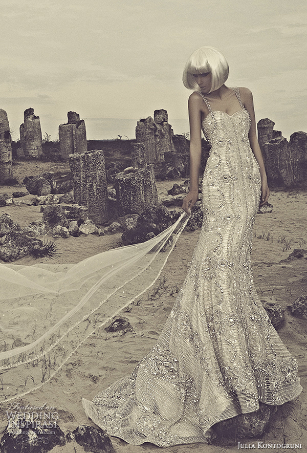 julia kontogruni 2015 beaded wedding dress illusion front view