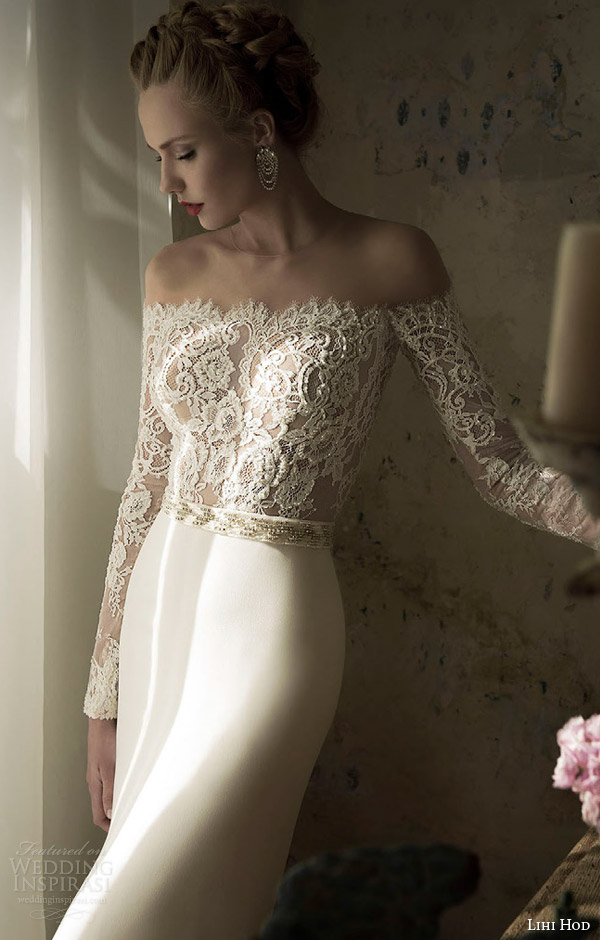 lihi hod spring 2014 blush wedding dress close up lace bodice sleeves