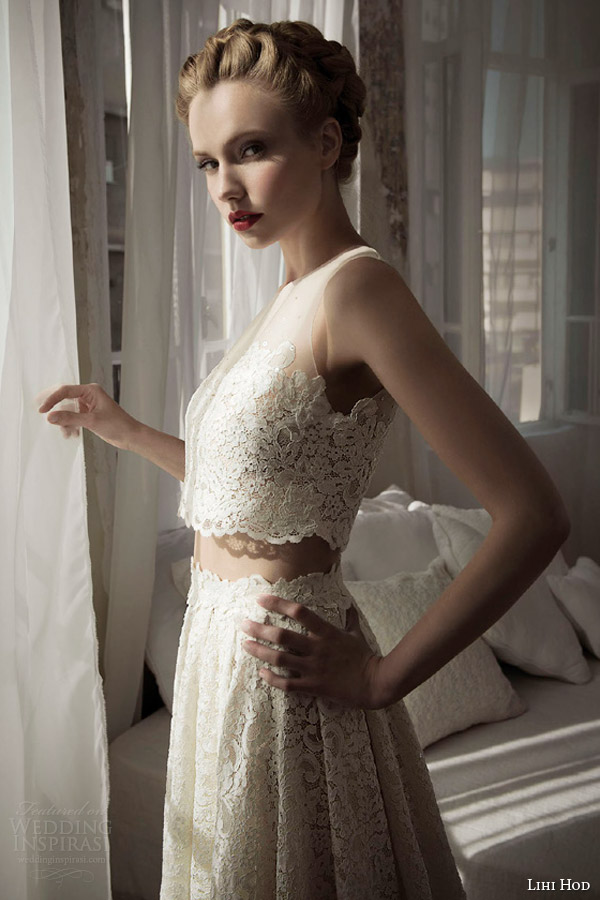 lihi hod wedding dresses 2014 julie m sleeveless lace cropped top and skirt