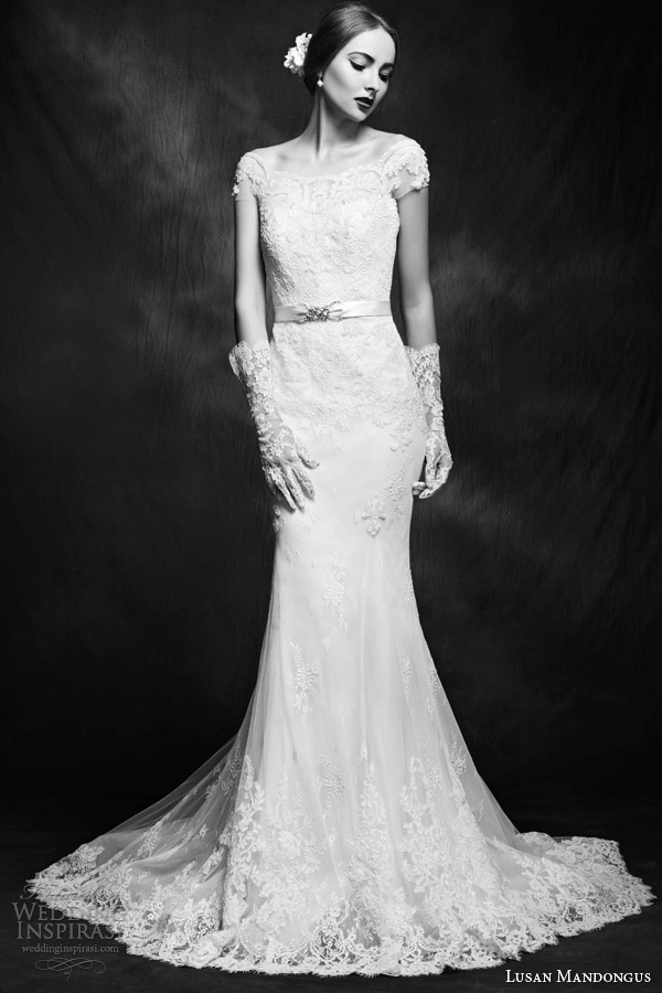 lusan mandongus wedding gown 2015 off shoulder cap sleeves lace wedding dress lm2875b