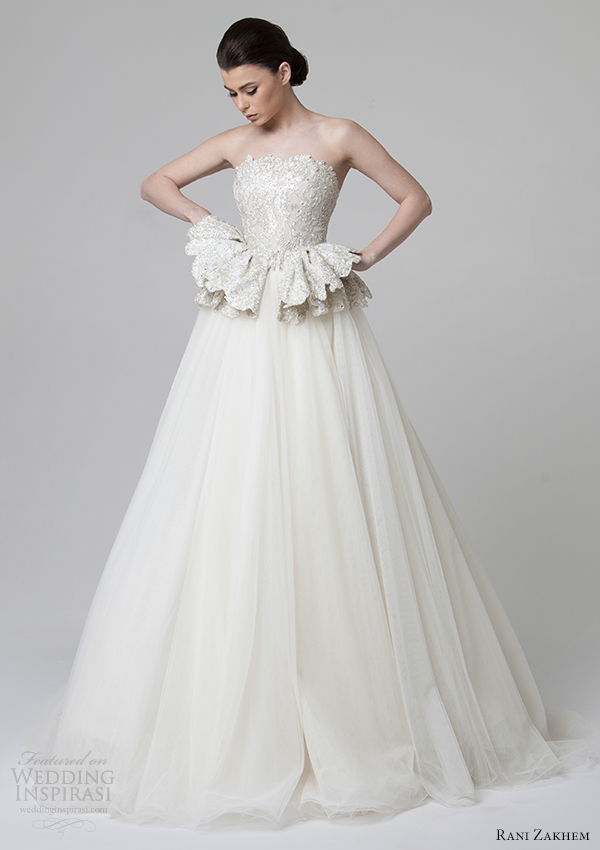 rani zakhem bridal spring 2014 wedding dress peplum front view