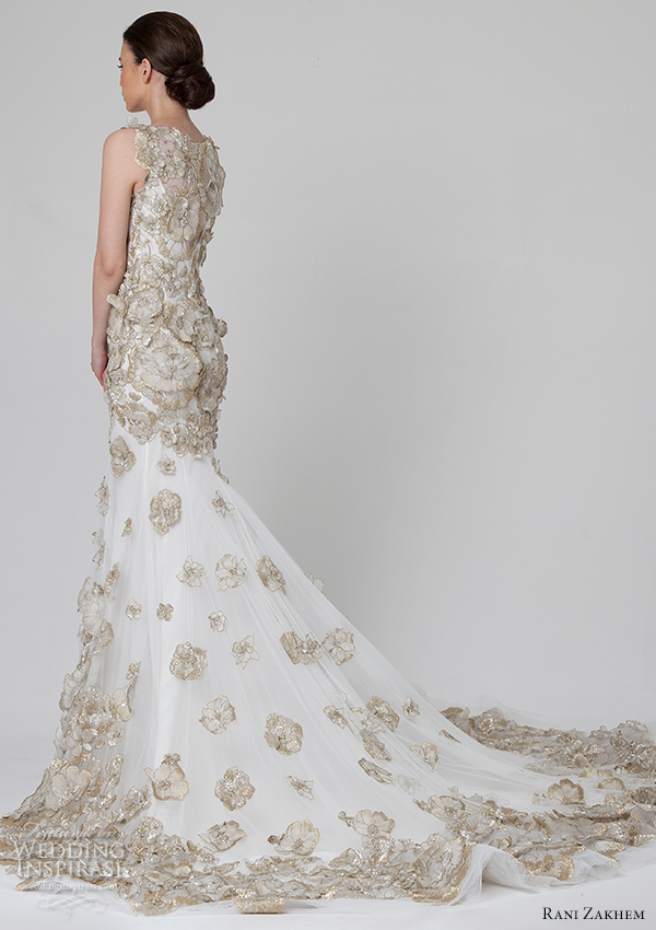 rani zakhem bridal spring summer 2014 wedding dress gold lace back view