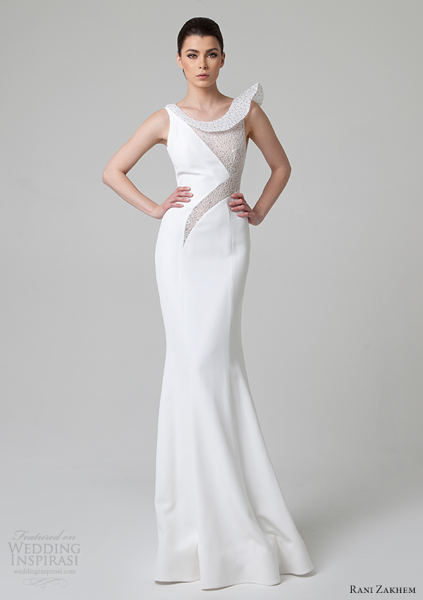 rani zakhem spring 2014 sheath wedding dress structured neckline