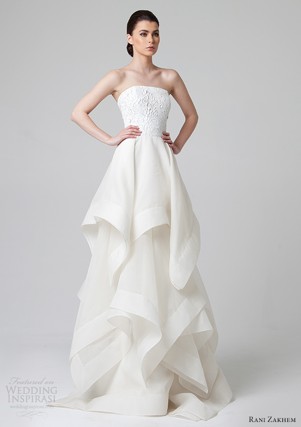 rani zakhem wedding dresses spring 2014 strapless gown hankerchief layered skirt