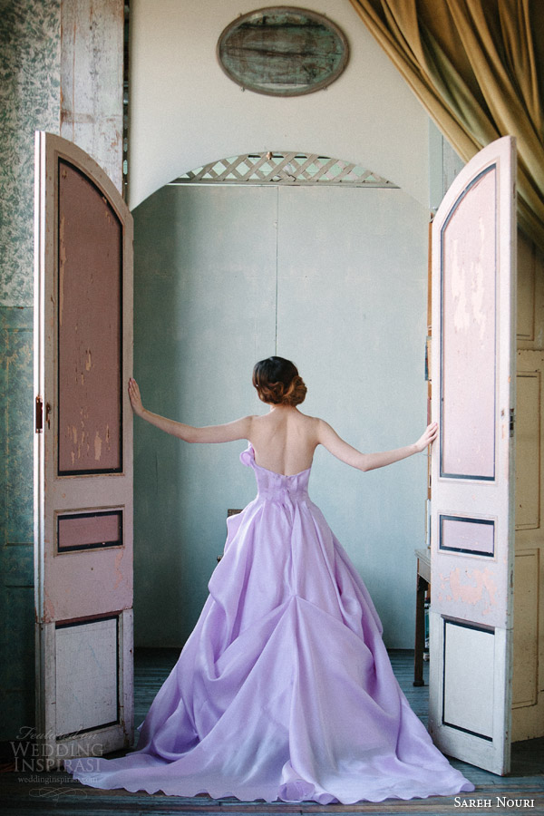 sareh nouri spring 2015 bridal orchid strapless wedding dress back view train