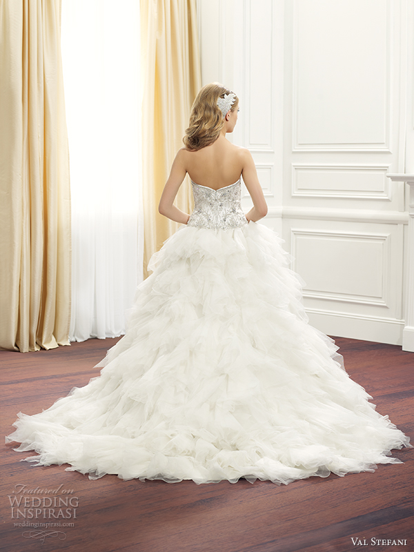 val stefani fall 2014 strapless ball gown wedding dress d8074 back view train