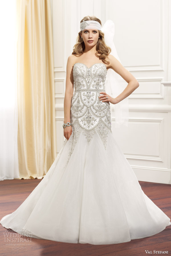 val stefani fall 2014 strapless wedding dress embellished bodice d8075 front view