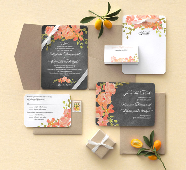 wedding paper divas chalkboard floral bridal invitation suite ribbons