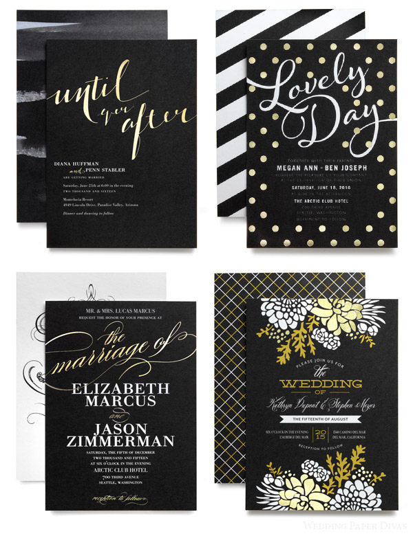 wedding paper divas foil stamped wedding invitation cards black white gold typography