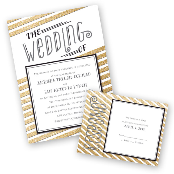 anns bridal bargains bridal stationery trends vintage illustration wedding invitation gold glitter aw35067nfc