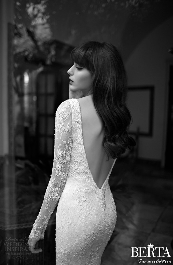 berta bridal 2014 long sleeve sheath wedding dress v back view