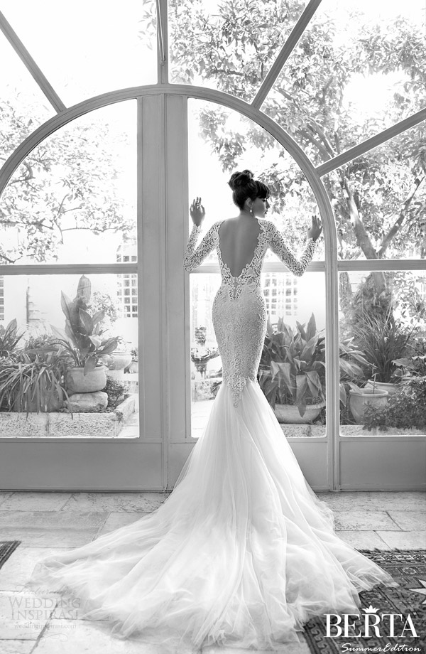 berta bridal 2014 summer edition long sleeve mermaid wedding dress back train