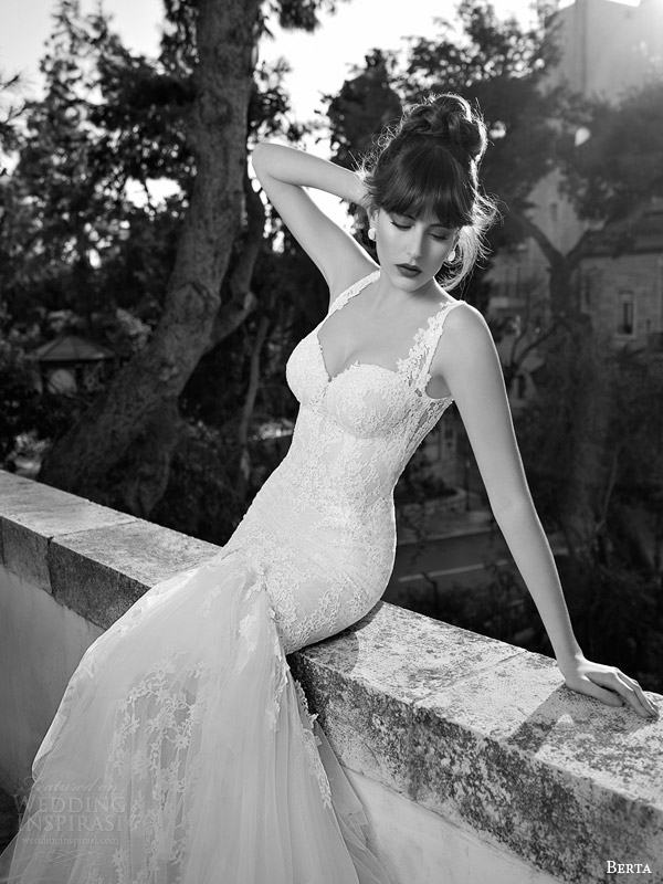 berta bridal edition 2014 2015 sleeveless mermaid wedding dress straps front view close up