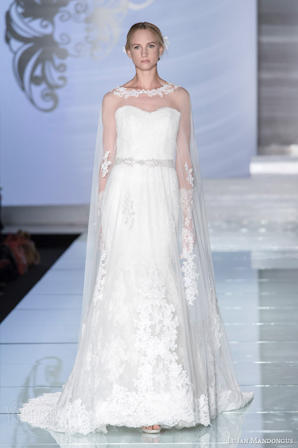 lusan mandongus 2015 sposa italia strapless wedding dress sheer floor length cape