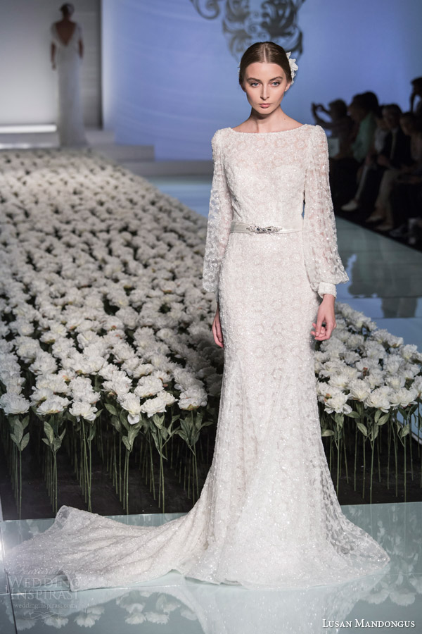 lusan mandongus wedding dresses 2015 long sleeve gown lm2975b