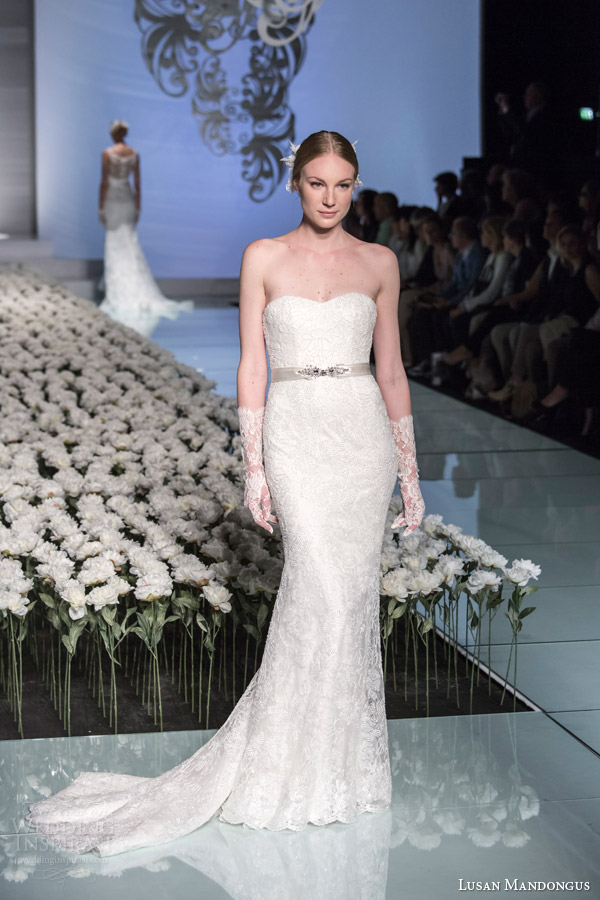 lusan mandongus wedding dresses 2015 strapless lace gown lm2916b