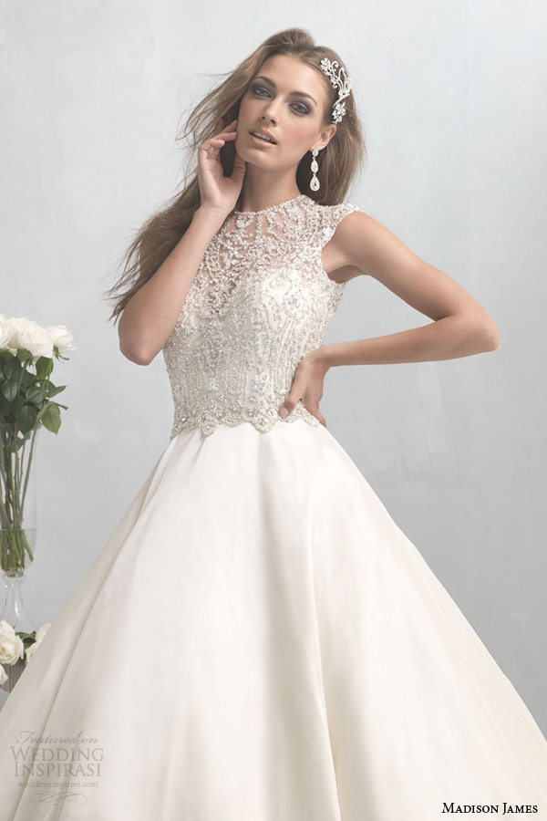 madison james wedding dress 2014 2015 ball gown beaded illusion bodice style mj02