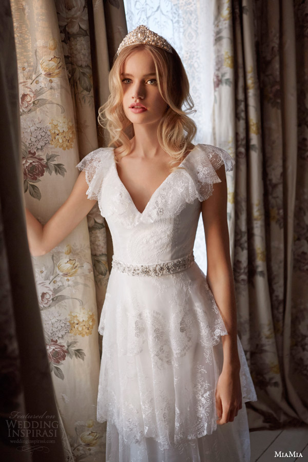 miamia bridal 2014 mae lace wedding dress tiered skirt